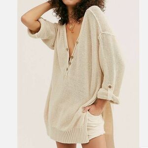 Free People We the Free Size XS Firefly Tunic Slouchy Sweater Top Cream Knit